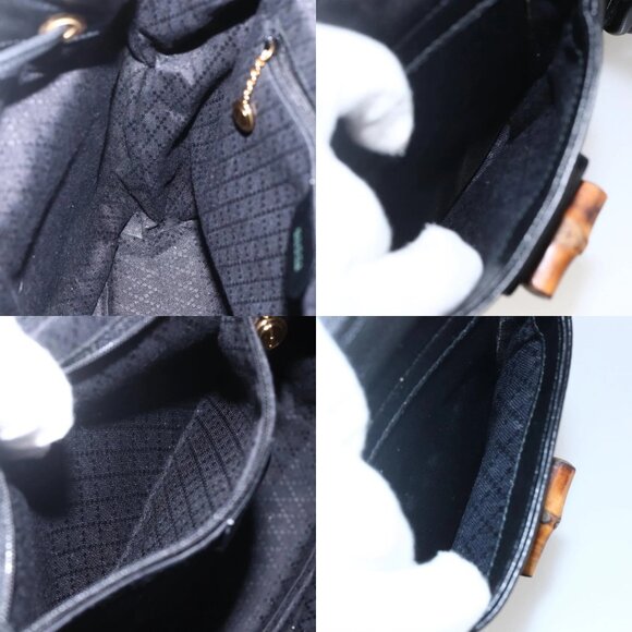 GUCCI Bamboo Backpack Leather Black Gold 003 2058 0016 Auth ka588 main image 7